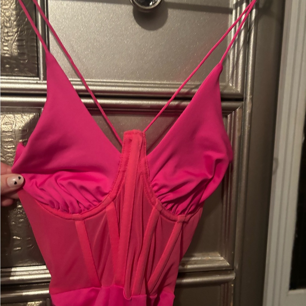 SHEIN Pink Backless Dress with Spaghetti Straps and Plunging Neckline
